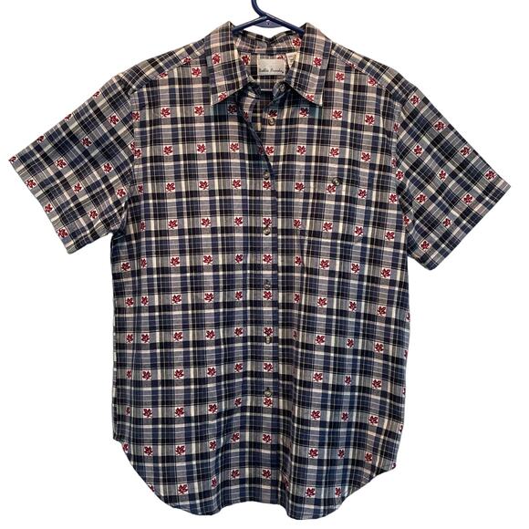 Bobbie Brooks Vintage Maple Leaf Blue Plaid Button Front shirt Large - Picture 1 of 7